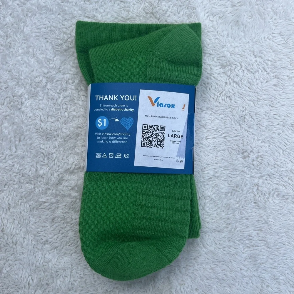 Viasox Diabetic Compression Socks Size Large Unisex Lot of 2 Green & Orange